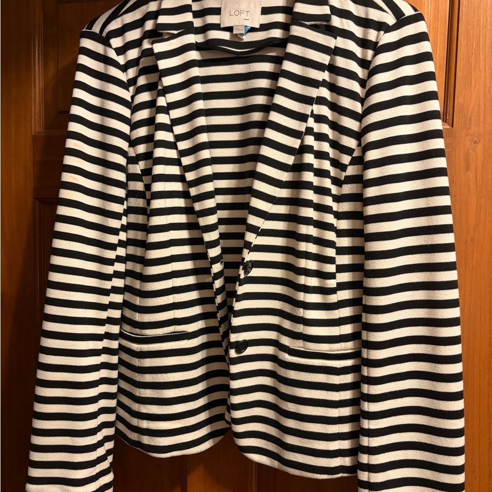 LOFT Black and White Striped Blazer
